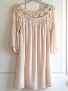 HeartSoul Cream Chiffon Top with Lace Collar - Size L